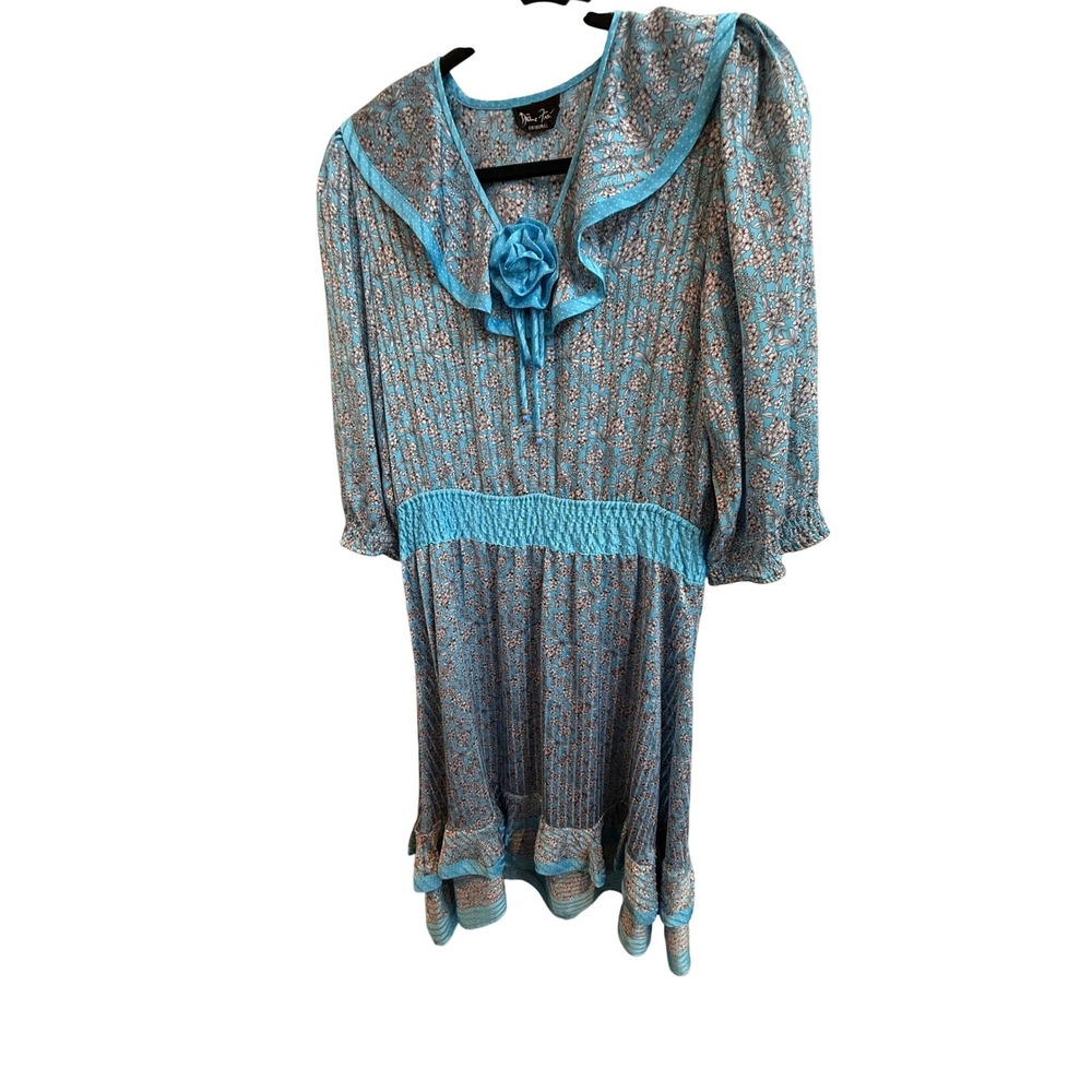 VTG 1980s Diane Freis Original Georgette Floral Blue Loose Midi Dress Retro - Picture 2 of 8